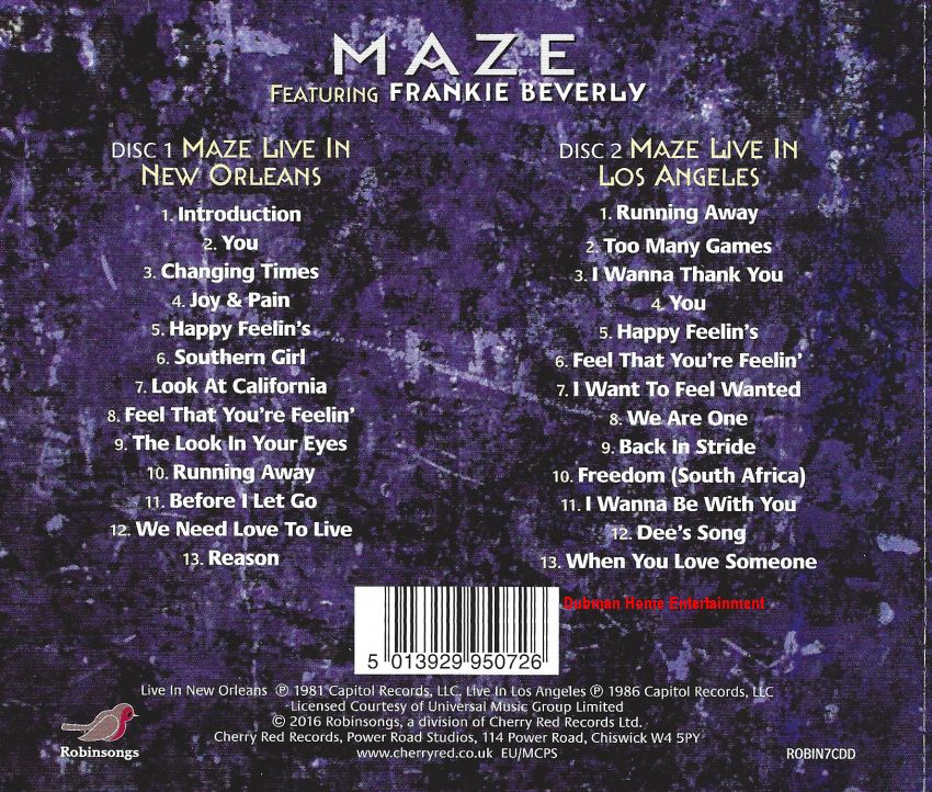 Maze Featuring Frankie Beverly ‎ Live In New Orleans / Live In Los
